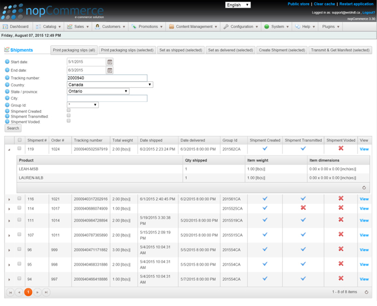 nopCommerce - Suivi des configurations Admin